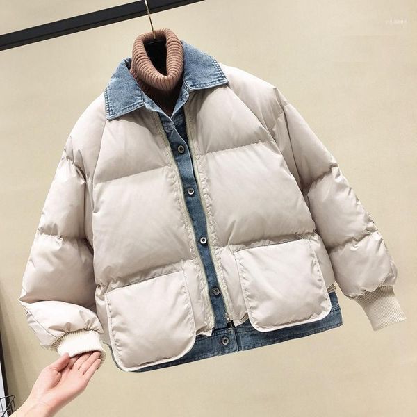 women's down & parkas harajuku style cotton padded women winter jacket denim stitching coat mujer 2021 casual warm outerwear c59231, Black
women's down & parkas harajuku style cotton padded women winter jacket denim stitching coat mujer 2021 casual warm outerwear c59231, Black