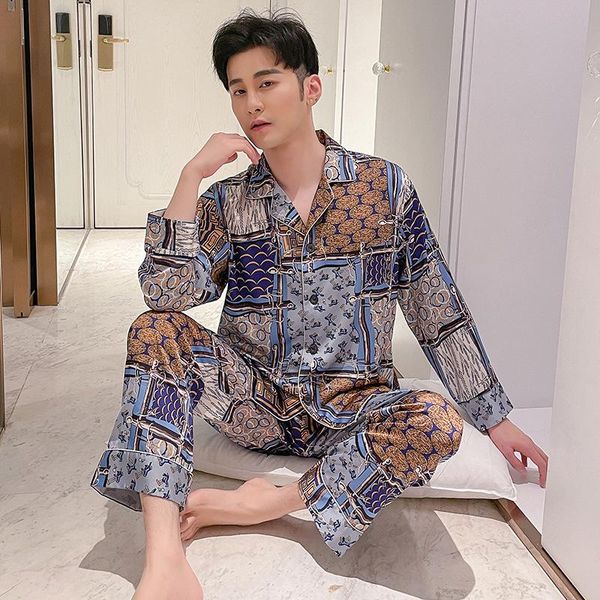 men's sleepwear spring and autumn splicing leisure home wear pajamas silk two piece set men, Black;brown
men's sleepwear spring and autumn splicing leisure home wear pajamas silk two piece set men, Black;brown