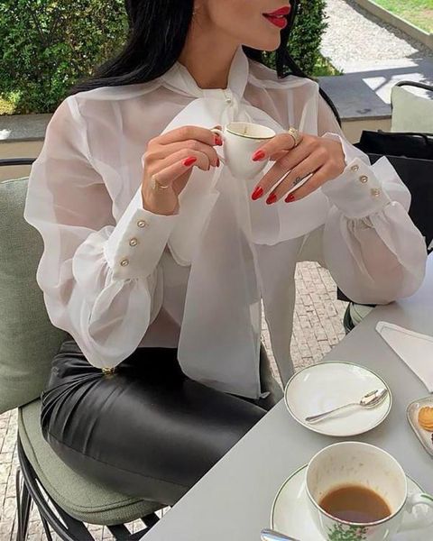 women's t-shirt vazn 2021 european and american summer white transparent gauze personality bowtie long-sleeved shirt
women's t-shirt vazn 2021 european and american summer white transparent gauze personality bowtie long-sleeved shirt