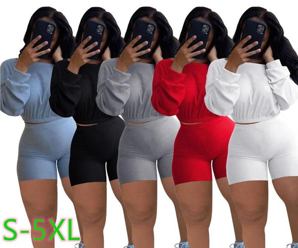 women's tracksuits solid elastic hight long sleeve cropped + high waist biker shorts ribbed tracksuit women casual 2 piece matching set, Gray
women's tracksuits solid elastic hight long sleeve cropped + high waist biker shorts ribbed tracksuit women casual 2 piece matching set, Gray
