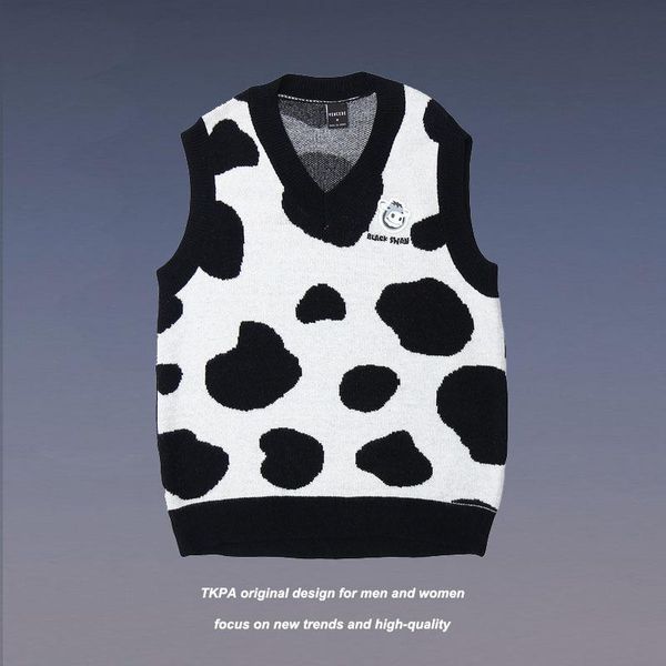 men's sweaters tkpa harajuku retro cow pattern knitted vest men set loose couple pullover sleeveless sweater, White;black
men's sweaters tkpa harajuku retro cow pattern knitted vest men set loose couple pullover sleeveless sweater, White;black