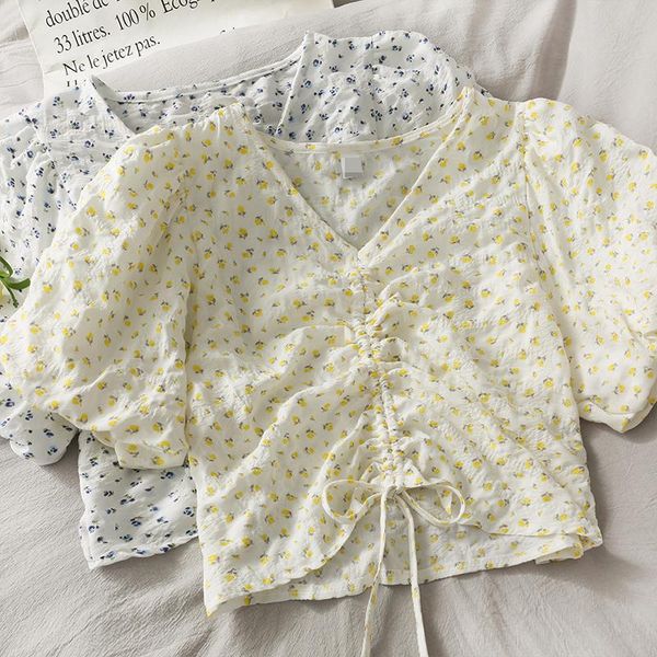 women's t-shirt 2021 summer drawstring fold lace crop shirts women floral short sleeve chiffon, White
women's t-shirt 2021 summer drawstring fold lace crop shirts women floral short sleeve chiffon, White
