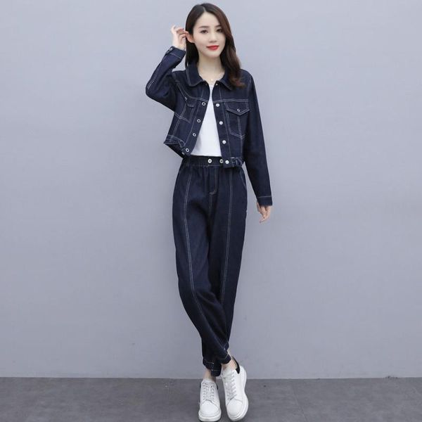 women's two piece pants retro denim suit for women 2021 spring and autumn young middle-aged casual -, White
women's two piece pants retro denim suit for women 2021 spring and autumn young middle-aged casual -, White