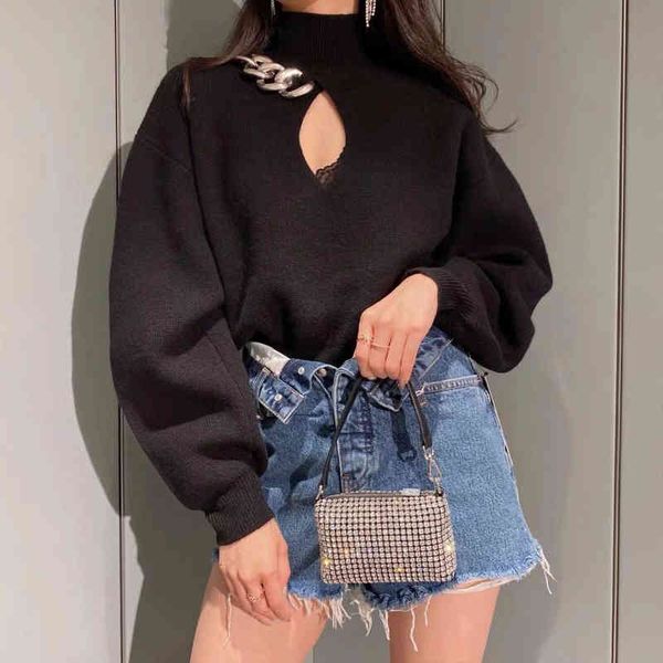 sweater 2021 autumn/winter chain decorative knitted bottoming polyester 6i97, White;black
sweater 2021 autumn/winter chain decorative knitted bottoming polyester 6i97, White;black