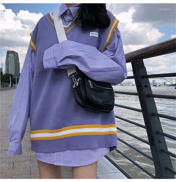 women 2pc sets spring fashion shirts oversized long sleeve striped blouse&knit sweater tank vests suits female 2 piece women's blouses, White
women 2pc sets spring fashion shirts oversized long sleeve striped blouse&knit sweater tank vests suits female 2 piece women's blouses, White