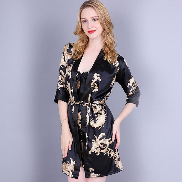 women's sleepwear satin print homewear women kimono robe set casual home dressing gown black patchwork nightwear short bathrobe lingeri, Black;red
women's sleepwear satin print homewear women kimono robe set casual home dressing gown black patchwork nightwear short bathrobe lingeri, Black;red