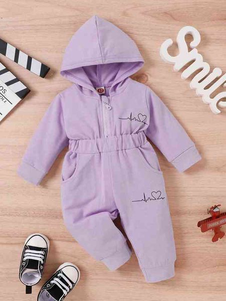 baby heart print slant pockets hooded jumpsuit she, Blue 
baby heart print slant pockets hooded jumpsuit she, Blue