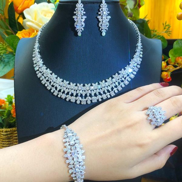 earrings & necklace blachette exclusive design luxury zirconia bracelet ring 4pcs women's wedding party jewelry set, Silver
earrings & necklace blachette exclusive design luxury zirconia bracelet ring 4pcs women's wedding party jewelry set, Silver