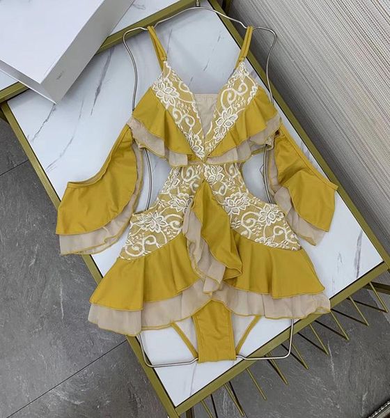 yellow color v collar lace ruffles one piece bikini swimwear women's summer beach style holiday bathing monokini one-piece suits
yellow color v collar lace ruffles one piece bikini swimwear women's summer beach style holiday bathing monokini one-piece suits