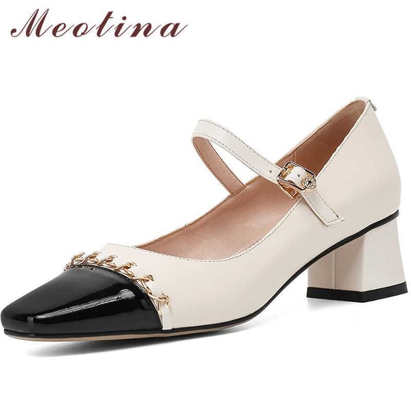 meotina genuine leather med heels square toe mary janes shoes women pumps buckle chain thick heel female footwear spring apricot 210608, Black
meotina genuine leather med heels square toe mary janes shoes women pumps buckle chain thick heel female footwear spring apricot 210608, Black