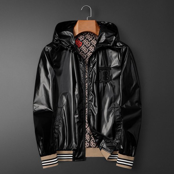 the fine fleece hoodies men's jacket 2021 spring pu hooded fashion b home, Black