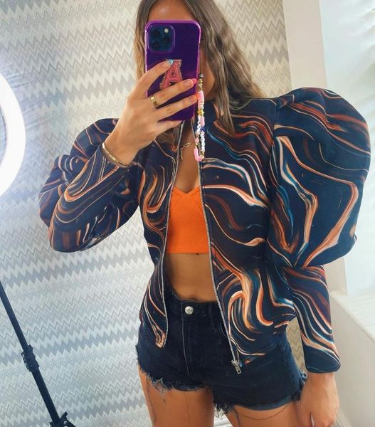 women's jackets 2021 ladies print autumn and winter bubble sleeve zipper stand collar casual jacket women, Black;brown
women's jackets 2021 ladies print autumn and winter bubble sleeve zipper stand collar casual jacket women, Black;brown