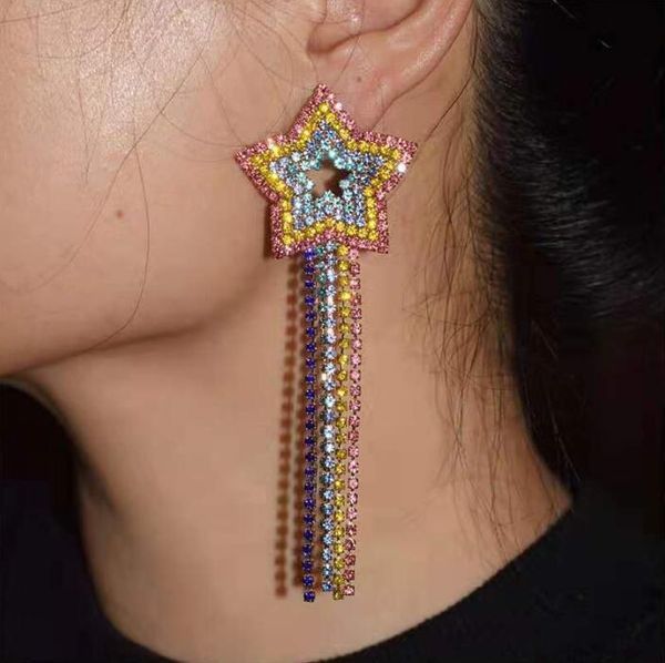 dangle & chandelier exaggerated temperament personality five-pointed star colored rhinestone long tassel women exquisite fashion earrings, Silver
dangle & chandelier exaggerated temperament personality five-pointed star colored rhinestone long tassel women exquisite fashion earrings, Silver