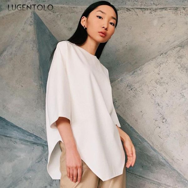 women's t-shirt women simple casual solid knitted half sleeve tshirt spring summer irregular hem loose t-shirts lugentolo, White
women's t-shirt women simple casual solid knitted half sleeve tshirt spring summer irregular hem loose t-shirts lugentolo, White