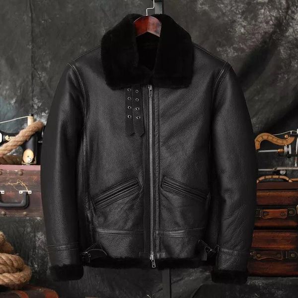 men's leather & faux original ecological fur one body genuine jacket thickened warm layer sheep tuscany hair large size coat, Black
men's leather & faux original ecological fur one body genuine jacket thickened warm layer sheep tuscany hair large size coat, Black