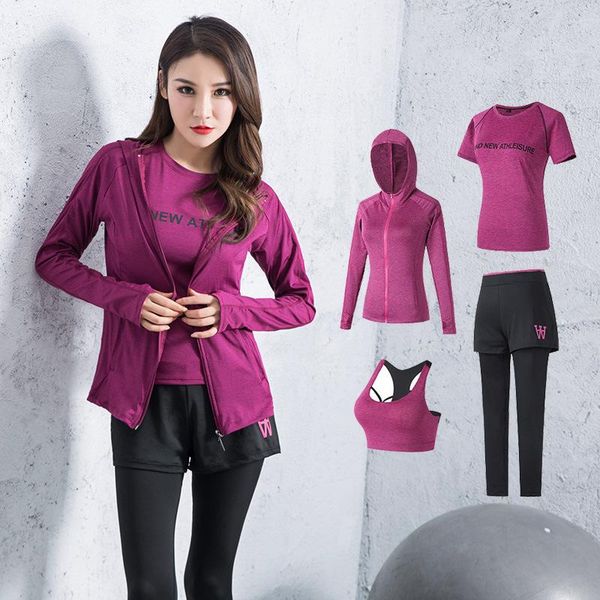 two piece dress autumn and winter lady suit fitness running speed dry hooded jacket trimming three or four sets, White 
two piece dress autumn and winter lady suit fitness running speed dry hooded jacket trimming three or four sets, White