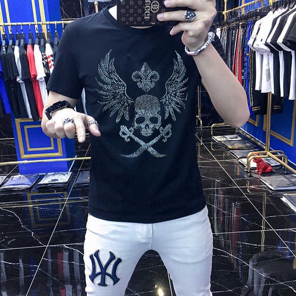 w0587 european new men's short sleeve trend slim t-shirt men's summer men's drill skull wing drill, White;black
w0587 european new men's short sleeve trend slim t-shirt men's summer men's drill skull wing drill, White;black
