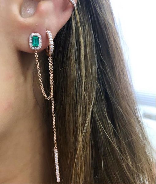 dangle & chandelier double piercing silver color rose gold clear green baguette cubic zirconia long chain tassel earring 2021 
dangle & chandelier double piercing silver color rose gold clear green baguette cubic zirconia long chain tassel earring 2021