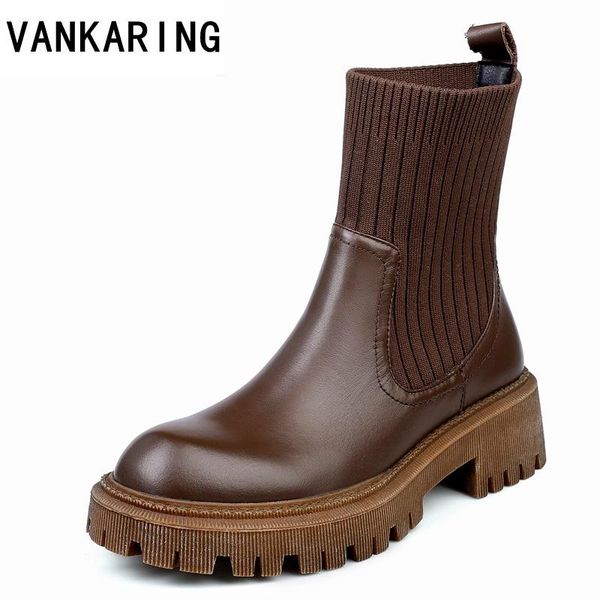 boots european genuine leather retro ankle for women black brown autumn winter sock platform casual shoes
boots european genuine leather retro ankle for women black brown autumn winter sock platform casual shoes