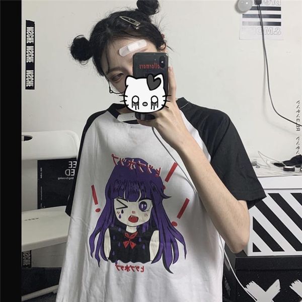 women's t-shirt spring korean of harajuku cartoon print all-match loose raglan sleeve short women, White
women's t-shirt spring korean of harajuku cartoon print all-match loose raglan sleeve short women, White
