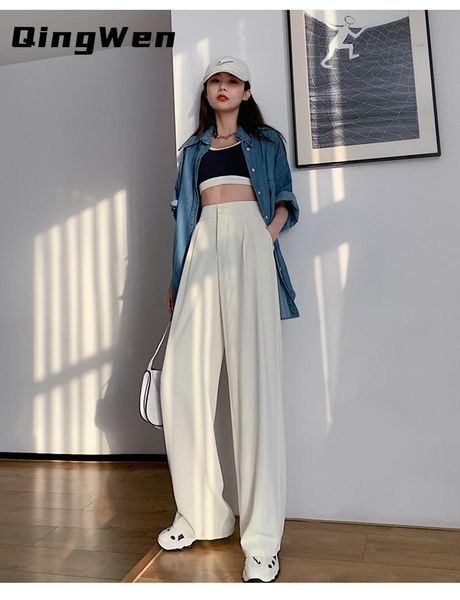 women's pants & capris 2021 spring summer high waist drape loose thin straight mopping suit casual female pseewe white trousers, Black;white
women's pants & capris 2021 spring summer high waist drape loose thin straight mopping suit casual female pseewe white trousers, Black;white