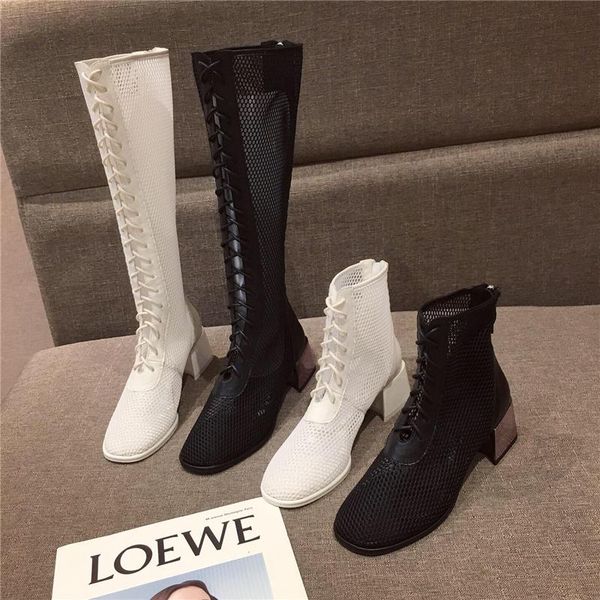 boots 2021 summer women mesh lace up knee high luxury square low heels hollow cross strap designer white long shoes, Black
boots 2021 summer women mesh lace up knee high luxury square low heels hollow cross strap designer white long shoes, Black