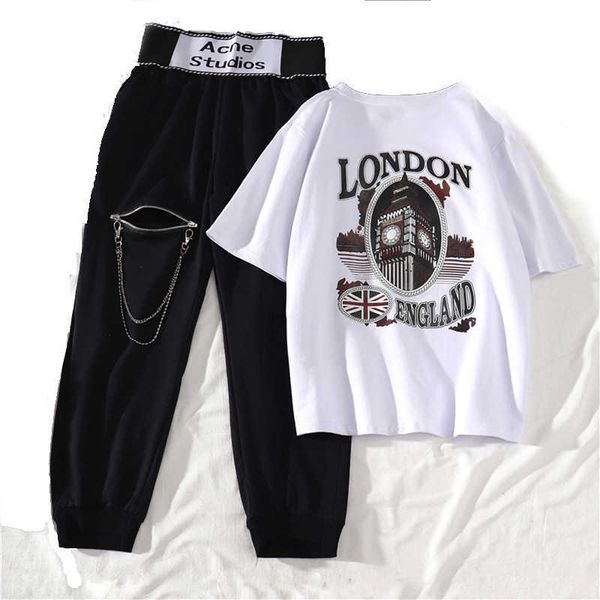 spring summer harajuku chain cargo pants cool two-piece suit letter printed t shirt+ribbon 210531, White
spring summer harajuku chain cargo pants cool two-piece suit letter printed t shirt+ribbon 210531, White