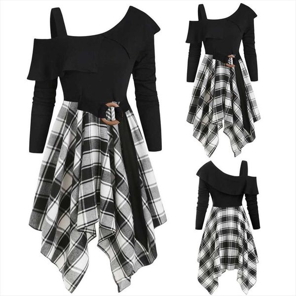 summer one shoulder women dress shirt belted plaid patchwork sundress lady party beach dresses vestidos, Black;gray
summer one shoulder women dress shirt belted plaid patchwork sundress lady party beach dresses vestidos, Black;gray