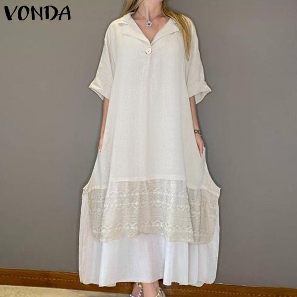 casual dresses women asymmetric lace dress vintage long sleeve lapel collar shirts 2021 vonda solid sundress plus size vestidos, Black;gray
casual dresses women asymmetric lace dress vintage long sleeve lapel collar shirts 2021 vonda solid sundress plus size vestidos, Black;gray