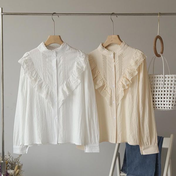 women's blouses & shirts vintage ruffles lace patchwork blouse women 2021 sweet korean style streetwear button long sleeve chic female, White
women's blouses & shirts vintage ruffles lace patchwork blouse women 2021 sweet korean style streetwear button long sleeve chic female, White