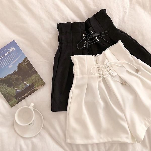 women's shorts spring drawstring ladies black pleated waist casual solid color short autumn elegant, White;black
women's shorts spring drawstring ladies black pleated waist casual solid color short autumn elegant, White;black