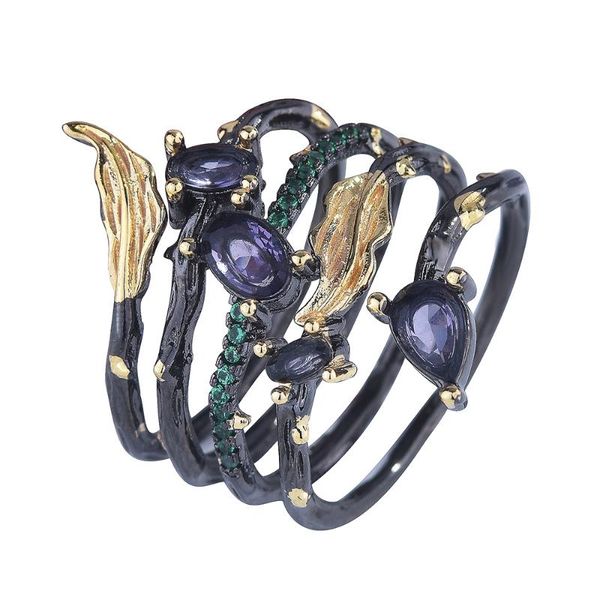 cluster rings 2021 punk style black leaf design cucbic zirconia crystal vintage for women fashioin jewelry, Golden;silver 
cluster rings 2021 punk style black leaf design cucbic zirconia crystal vintage for women fashioin jewelry, Golden;silver