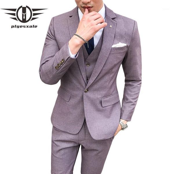 men's suits & blazers plyesxale 3 piece plaid for men blue light purple mens wedding costume terno slim fit casual jacket pants vest q3, White;black
men's suits & blazers plyesxale 3 piece plaid for men blue light purple mens wedding costume terno slim fit casual jacket pants vest q3, White;black