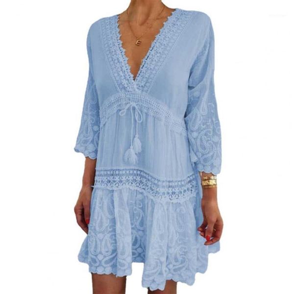 casual dresses women dress lace fashion floral print crochet patchwork summer 3/4 sleeve v neck lace-up holiday beachwear, Black;gray
casual dresses women dress lace fashion floral print crochet patchwork summer 3/4 sleeve v neck lace-up holiday beachwear, Black;gray