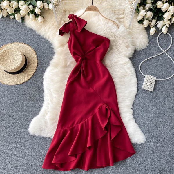 summer women red irregular party dress elegant diagonal collar ruffle spaghetti strap robe female high waist vestidos 2021, Black;gray
summer women red irregular party dress elegant diagonal collar ruffle spaghetti strap robe female high waist vestidos 2021, Black;gray