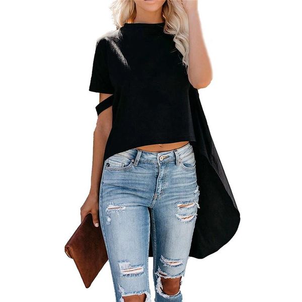 women's t-shirt solid color fashion women t-shirts casual elegant short sleeve irregular t shirt long hole summer soft cool, White
women's t-shirt solid color fashion women t-shirts casual elegant short sleeve irregular t shirt long hole summer soft cool, White