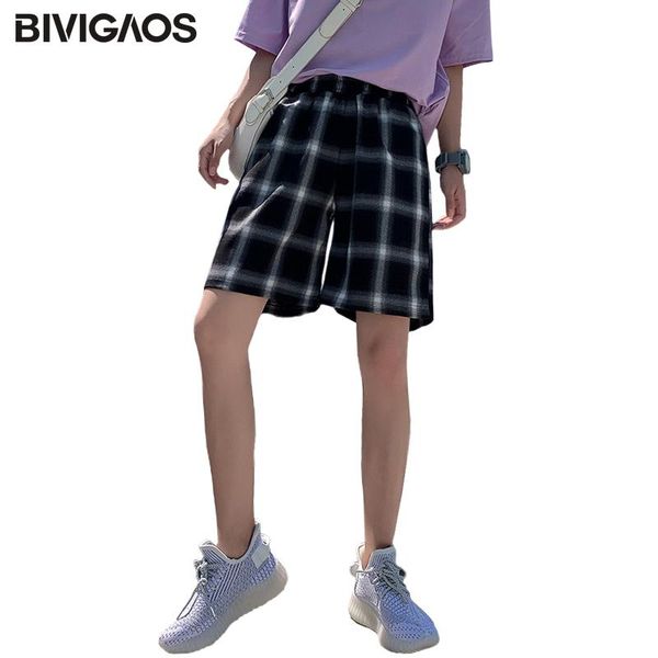women's shorts bivigaos black white large plaid casual women high waist straight loose short ladies summer thin wide leg, White;black
women's shorts bivigaos black white large plaid casual women high waist straight loose short ladies summer thin wide leg, White;black