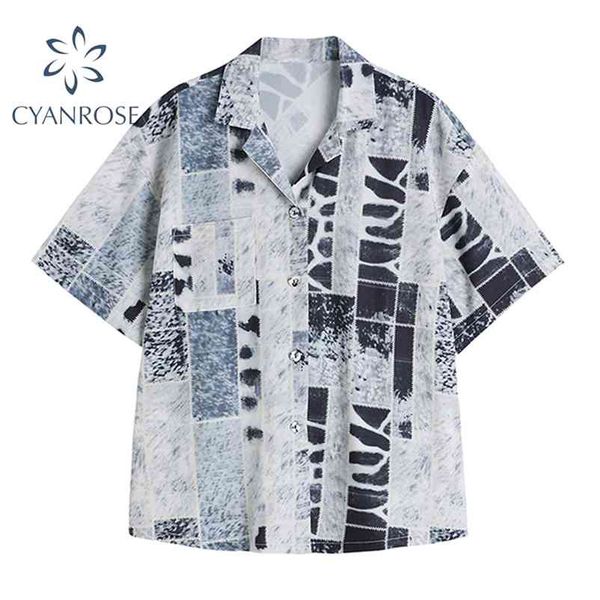 summer fashion printed shirt streetwear vintage turn down collar short sleeve basic blouse female casual shirts 210430, White
summer fashion printed shirt streetwear vintage turn down collar short sleeve basic blouse female casual shirts 210430, White