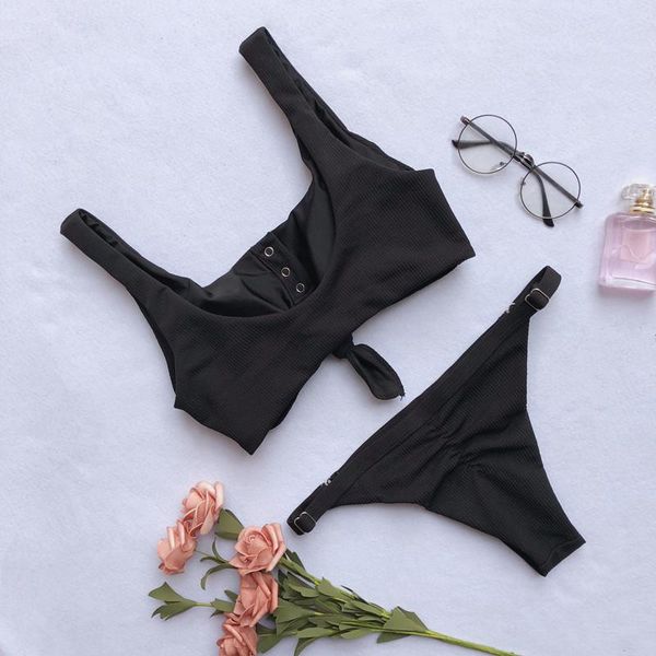 women's swimwear bandage brazilian bikini solid padded bra straps women two piece swimsuit bathing suits tankini biquini swimsuits, White;black