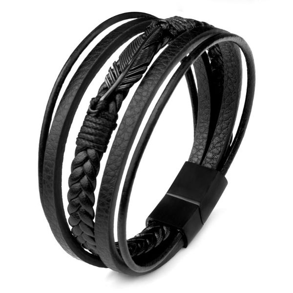 charm bracelets multi-layer braided genuine leather black feather shape stainless steel bracelet for men fashion jewelry special gift, Golden;silver
charm bracelets multi-layer braided genuine leather black feather shape stainless steel bracelet for men fashion jewelry special gift, Golden;silver