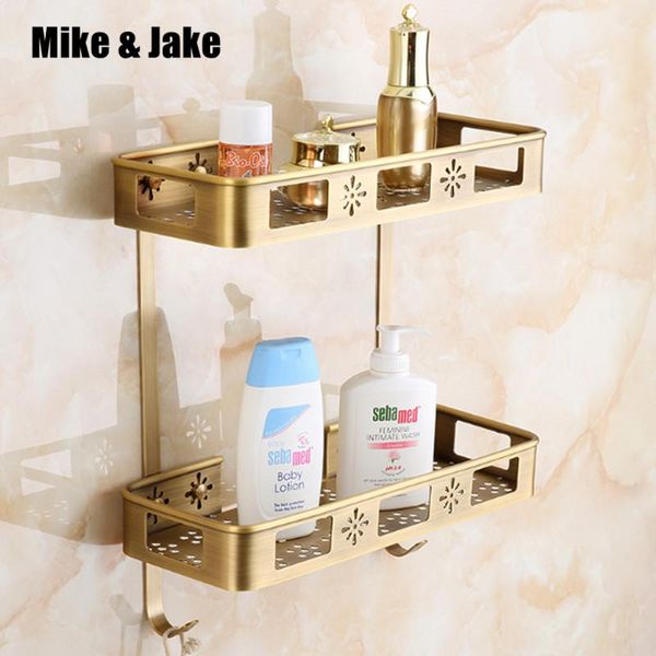 bathroom shelves antique double shelf rack cosmetic holder with hooks basket for