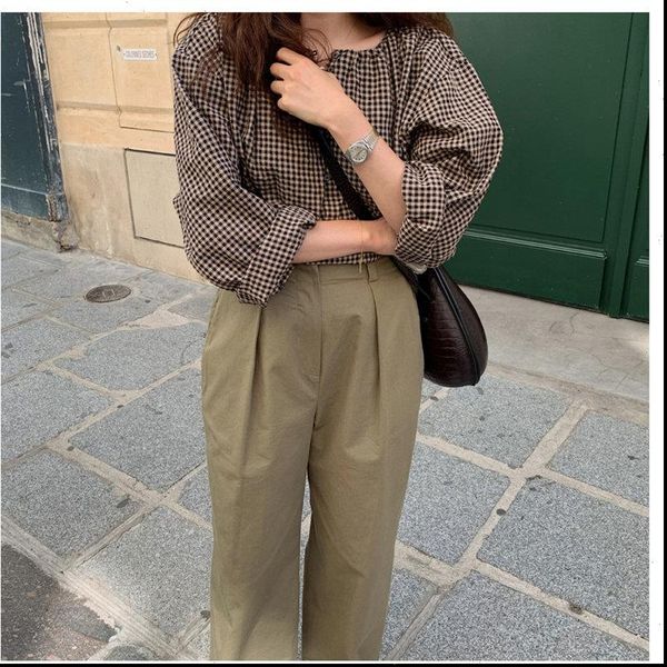 women shirt gentle plaid vintage elegance sweet chic feminine casual brief cute all match stylish blouses drop, White
women shirt gentle plaid vintage elegance sweet chic feminine casual brief cute all match stylish blouses drop, White