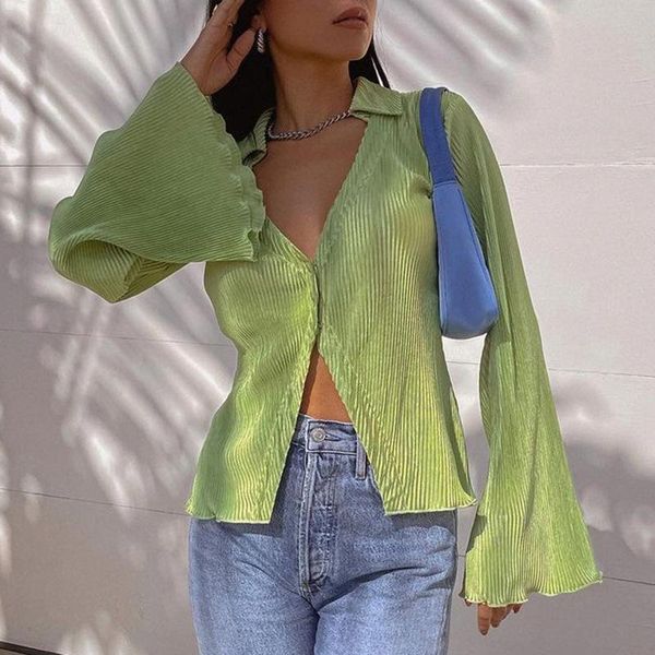 women's t-shirt casual y2k vintage flare sleeves button tshirts up tee aesthetic solid korean green clothes streetwear 2021, White
women's t-shirt casual y2k vintage flare sleeves button tshirts up tee aesthetic solid korean green clothes streetwear 2021, White