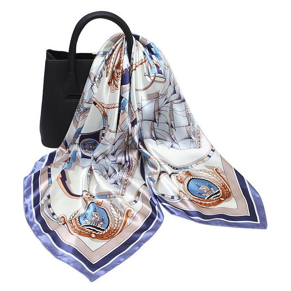 scarves 2021 90 silk scarf imitation satin printed square bib headscarf, Blue;gray 
scarves 2021 90 silk scarf imitation satin printed square bib headscarf, Blue;gray