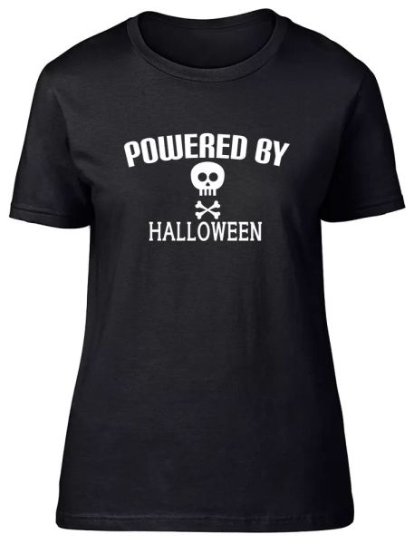 powered by halloween fitted womens ladies t shirt, White;black 
powered by halloween fitted womens ladies t shirt, White;black