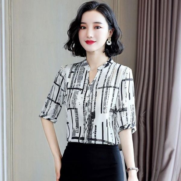 women's blouses & shirts summer women chiffon temperament casual print short sleeve v-neck loose ropa de mujer blusas mm0614, White
women's blouses & shirts summer women chiffon temperament casual print short sleeve v-neck loose ropa de mujer blusas mm0614, White