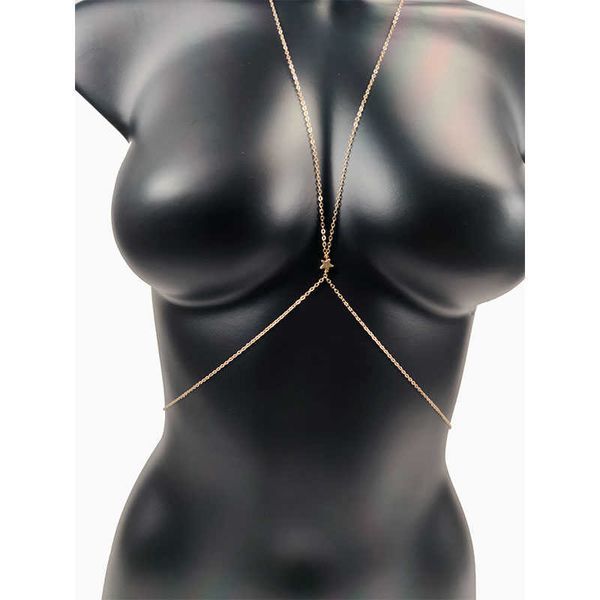 simple chest chain bikini belly chains body for women sequined cross belly female bodysuit jewelry girl fashion beach star p0811, Silver