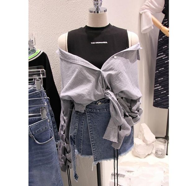 korobov korean slash neck off shoulder fake 2 pcs patchwork blouse women casual single breast design blusas wild shirt women's blouses, White
korobov korean slash neck off shoulder fake 2 pcs patchwork blouse women casual single breast design blusas wild shirt women's blouses, White