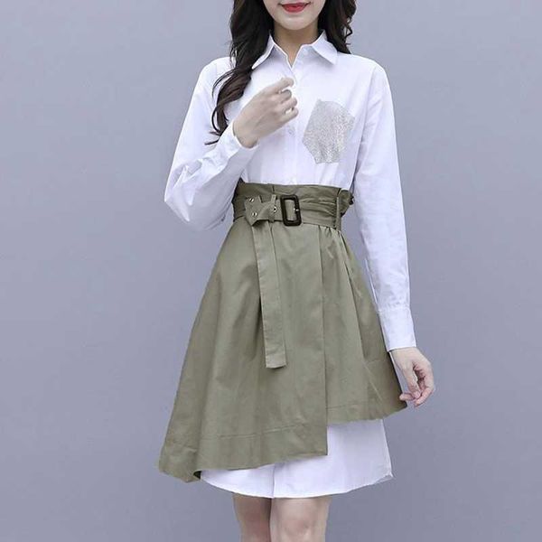 autumn two piece set women patchwork pocket long shirt dress and bleted a-line mini skirt suit 210529, White
autumn two piece set women patchwork pocket long shirt dress and bleted a-line mini skirt suit 210529, White