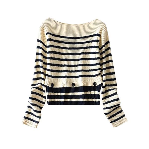 women's sweaters 2021 autumn design sense detachable striped sweater women 0916, White;black
women's sweaters 2021 autumn design sense detachable striped sweater women 0916, White;black